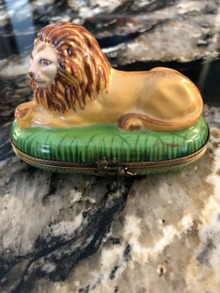 Lion In Grass Limoges Trinket Box By Chamart - Exclusive