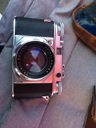 Vintage Voigtlander Prominent Camera With 50mm Nokton 1.  5 Lens.  Case.