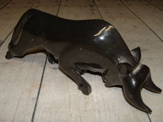 Vintage Hand Carved Black Onyx Bull Buffalo Figure Statue