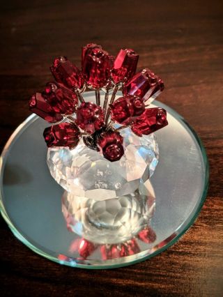 Swarovski Crystal Vase Of Red Roses,  Certificate,  Mirror Stand