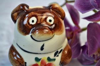 Gzhel Porcelain Bear Figurine Handmade Souvenir Hand - Painted Winnie The Pooh