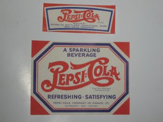 Pepsi Cola Nos Double Dot Paper Label Soda Pop Bottle Canada 1940s 30s