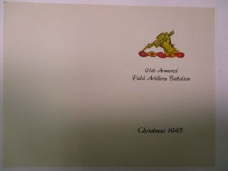 Us Wwii 91st Armored Field Artillery Battalion Christmas 1945 Card