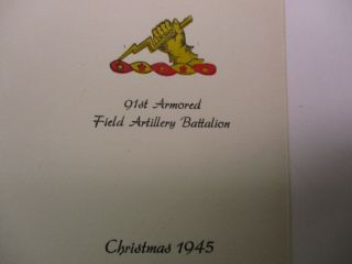 US WWII 91st Armored Field Artillery Battalion Christmas 1945 Card 3