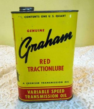 Vintage Graham Tractionlube 1 Qt.  Oil Can Rare Skelly Mobil Quaker State Nos