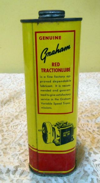 Vintage Graham Tractionlube 1 Qt.  Oil Can Rare Skelly Mobil Quaker State NOS 2