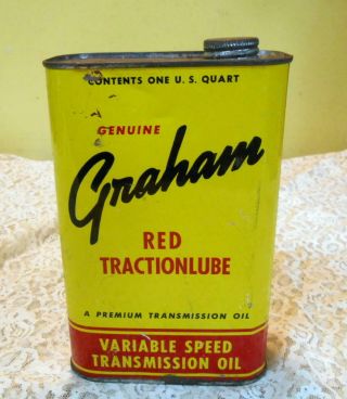 Vintage Graham Tractionlube 1 Qt.  Oil Can Rare Skelly Mobil Quaker State NOS 3
