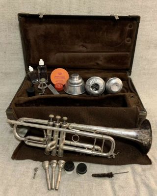 Vintage Bach Stradivarius Silver Trumpet Model 72,  3 Mouthpieces Mutes Case More