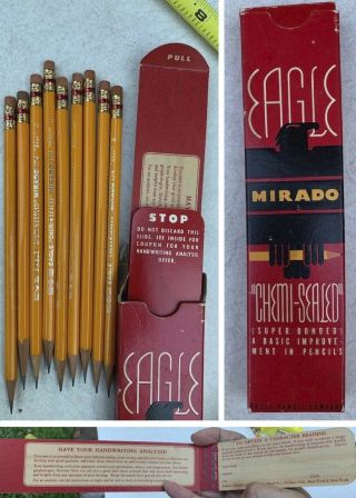 Vintage Eagle Mirado 2 Pencils Box Made Usa Sharpened 9 Pencils