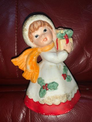 Vintage Porcelain 5” Girl Figurine Figure W/ Christmas Gifts Xc - 502