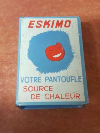 Belgium Old Vintage Metal Matchbox Holder Eskimo Votre Pantoufle