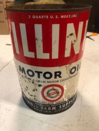 1950s Vintage Fs Illini Motor Oil Old 5 Qt Tin Oil Can