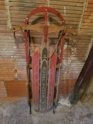 Vintage Classic Royal Racer Wooden Sled 47 " Long Snow Sled