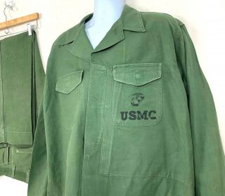 Vintage Usmc Uniform Marines Green Stamped 1960s Shirt Pants Field Size Large