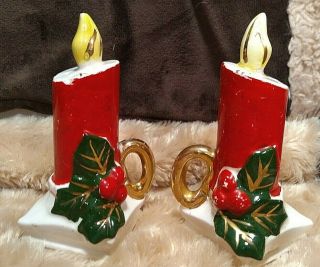 Candle Stick Salt & Pepper Shakers Christmas Holidays Light Flame Wax Tree