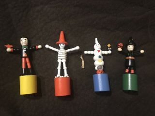Vintage Halloween Wooden Push Puppets,  Hand Painted,  Set Of 4