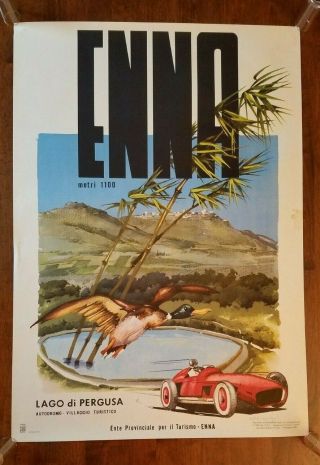 Vintage Enna Sicily Autodromo Travel Racing Poster 1960s 27 14 " X 39 "
