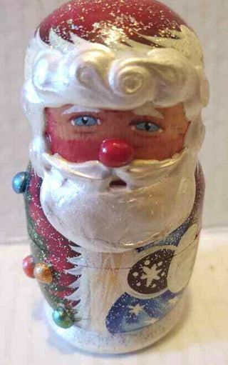 Russian Hand Painted Wooden Christmas Santa Claus 5 Piece Nesting Doll Snowman