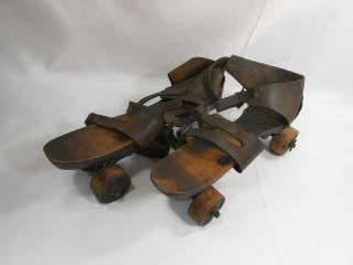 Vintage Early Wooden Wheel Roller Skates By O.  Nute And Son Boston Ma