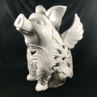 Numbered Ceramic Pottery White Winged Pig 10” 23224