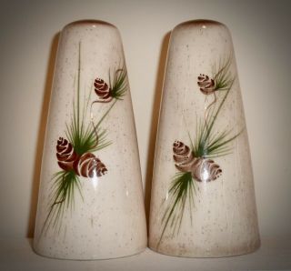 Vintage Tall 4.  5 " Ceramic Speckled Woodsy Pinecone Motif Salt & Pepper Shakers