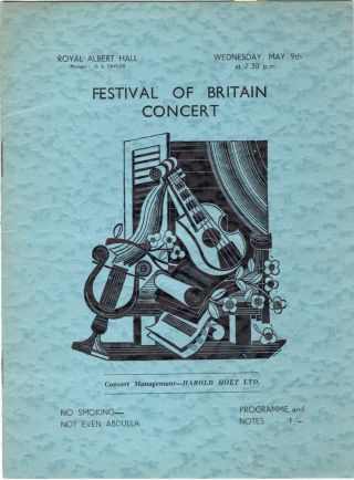 Orig 1951 Festival Of Britain Royal Albert Hall Concert Programme,  Yehudi Menuhi