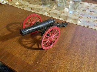 Vintage John Wright Civil War 10 1/2 " Cast Iron Toy Cannon With Red Wheels