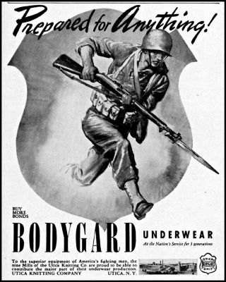 1943 Ww2 U S Army Soldier Bayonet Bodyguard Underwear Vintage Art Print Ad Adl19
