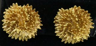 Vintage Heavy Jumbo 18k Gold Spiral Flower Clip - On Earrings