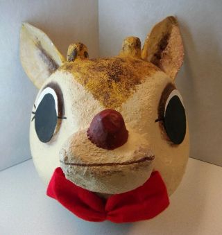 Vintage Paper Mache Rudolph The Red Nose Reindeer Head,  Christmas Decoration, 3