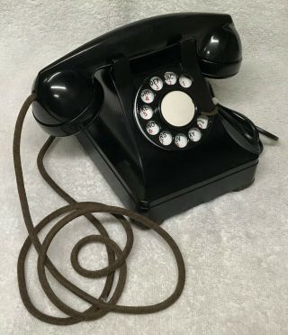 Vintage 1940s Western Electric Black 302 4 - 49 Rotary Dial Desk Phone F1 Handset