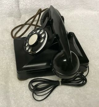 Vintage 1940s WESTERN ELECTRIC Black 302 4 - 49 Rotary Dial Desk Phone F1 Handset 2