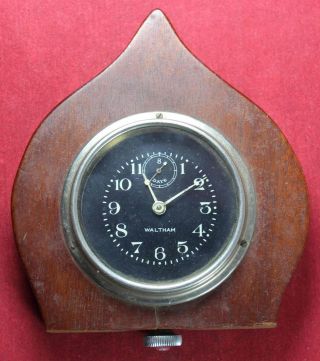 Waltham 8 - Day Car Clock W/ Black Dial - Early - Vintage - - Running