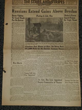 Wwii Stars And Stripes Newspaper Jan.  25th 1945 Russians Extend Gains