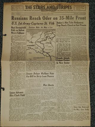 Wwii Stars And Stripes Newspaper Jan.  24th,  1945 Russians Reach Oder