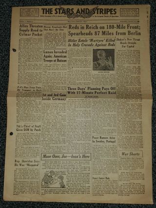 Wwii Stars And Stripes Newspaper January 29th,  1945 Soviets Take Memel
