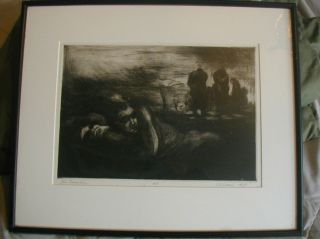 Sarah Sears " The Funeral " Artist Proof Pencil Signed Etching 1983