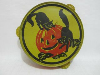 Kirchhof Vintage Halloween Tambourine Black Cat Pumpkin Tin Noise Maker Toy
