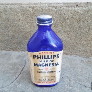 Vintage Cobalt Blue PHILLIPS MILK OF MAGNESIA 12oz Bottle with Label 2
