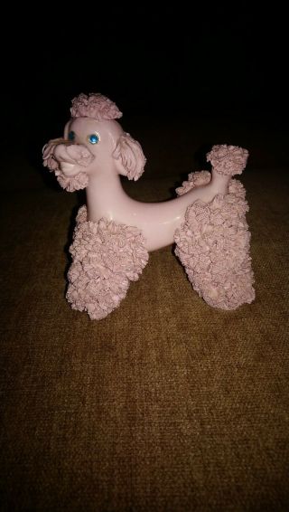 Collectible Vintage Spaghetti " French " Pink Poodle Dog Ceramic Figurine
