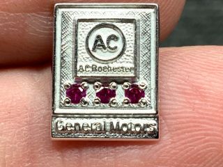 General Motors Ac Rochester 1/10 10k Gold Triple Ruby Beauty Service Award Pin.