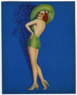 Vintage 1940s Billy Devorss Art Deco Pin - Up Print Streamlined Hatted Beauty