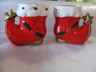 Vintage Salt And Pepper Shakers Christmas Red & White Elf Booties Japan 3 " High