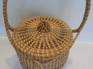 Vintage Large Round Gullah South Carolina Sweetgrass Basket with Lid Lidded 2