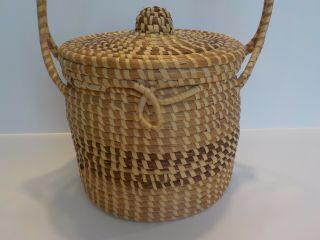 Vintage Large Round Gullah South Carolina Sweetgrass Basket with Lid Lidded 3