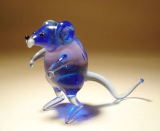 Blown Glass " Murano " Art Animal Blue Standing Mouse Rat Figurine