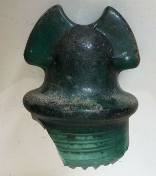 Broken Bottom Dark Blue Green Roman Helmet Glass Insulator From Cass Wv