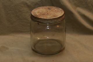Vintage Antique Glass Jar W Lid Square To Round Duraglas 4.  5x6 "