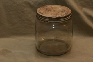 Vintage Antique Glass Jar w Lid Square to round DURAGLAS 4.  5x6 