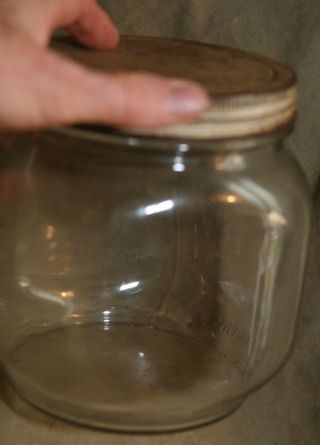 Vintage Antique Glass Jar w Lid Square to round DURAGLAS 4.  5x6 